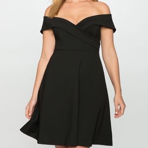 Eloquii Off the Shoulder Wrap Waist Dress Black